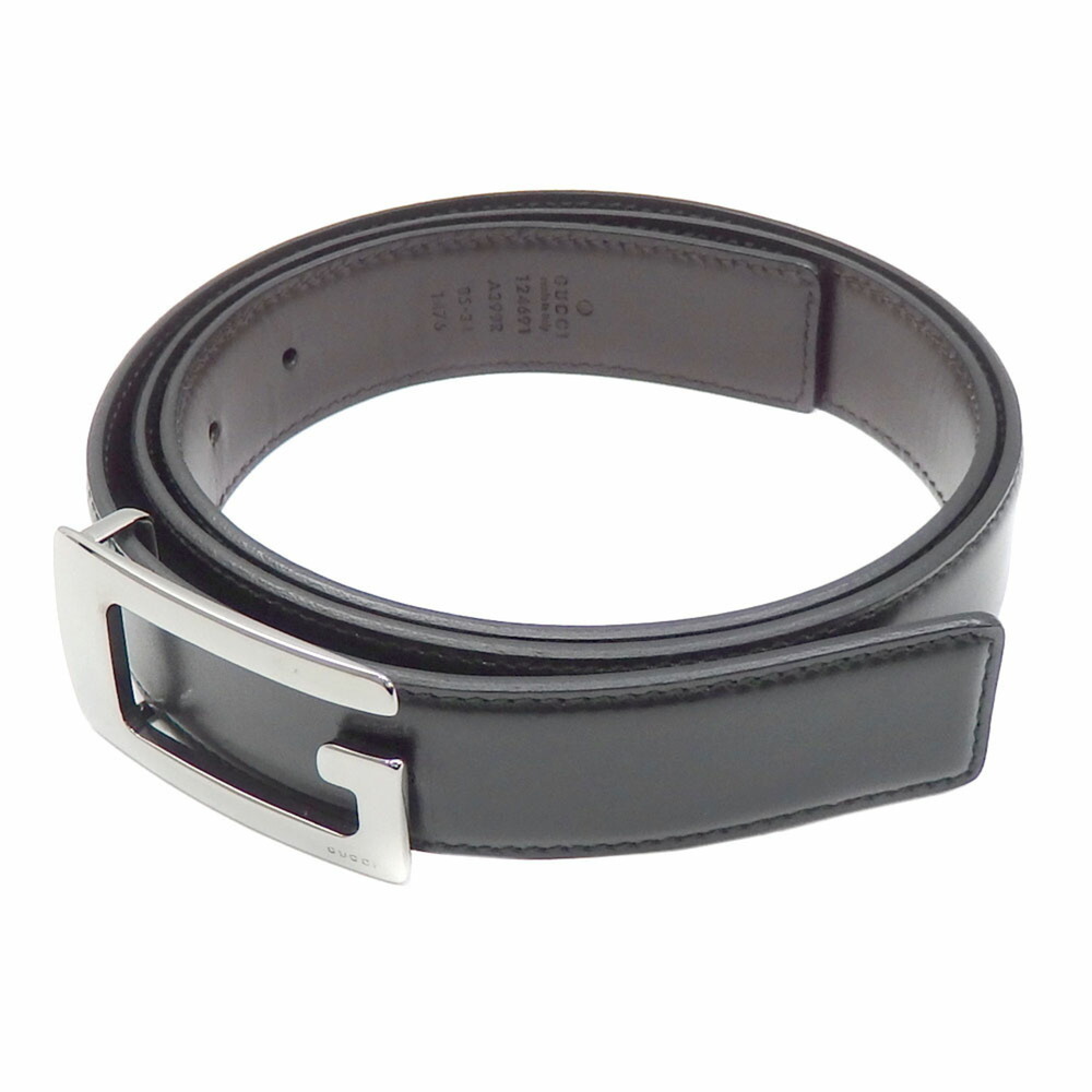 Gucci G Buckle Belt Mens Leather Metal Black Brown 85cm 34inch 124691